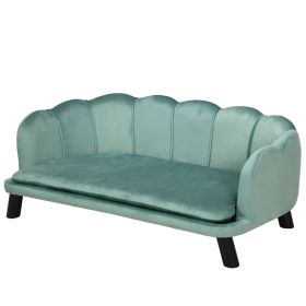 PawHut Pearl Design Pet Sofa for Medium and Large Sized Dogs, Pet Bed with Cushion and Solid Wood Legs, Green