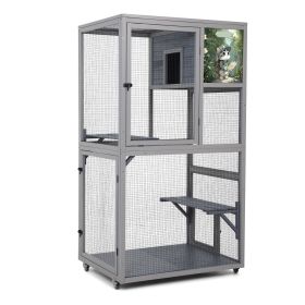 Cat House Catio Outdoor Enclosure with Platforms, 66'' cat condos on Wheels for Outdoor Patio, Dark Gray