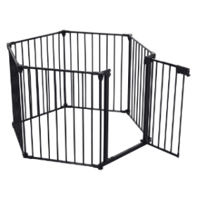 150 Adjustable Safety Gate 6 Panels Play Yard Metal Doorways Fireplace Fence Christmas Tree Fence Gate For House Stairs Gate Prohibited Area Fenc (Color: black)