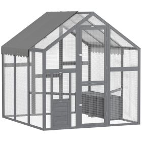 Large Wooden Chicken Run With Waterproof & Anti-UV Cover, For 6-8 Chickens, For Backyard, Farm, 5.5 X 6 X 6 (Color: Grey)