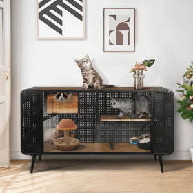 Spacious Cat Houses With Tempered Glass Are Suitable For Living Rooms, Hallways, Dens, And Other Spaces (Color: black)