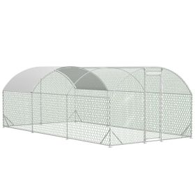 Large Chicken Coop Metal Chicken Run With Waterproof And Anti-UV Cover, Dome Shaped Walk-in Fence Cage Hen House For Outdoor And Yard Farm, 9.84 (Color: silver)