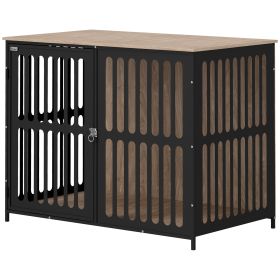 39 Dog Crate Furniture W Anti-Chew Resistant Mesh, Anti-Escape Single Door, For Large Dogs, Walnut Brown (Color: brown)