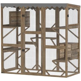 Outdoor Cat Enclosure With Window Access, 5 Platforms And 2 Resting Boxes, Waterproof Roof For Multiple Cats, Brown (Color: brown)