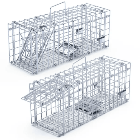2Pcs Foldable Rat Trap Cage Humane Live Rodent Trap Cage Galvanized (Color: silver)